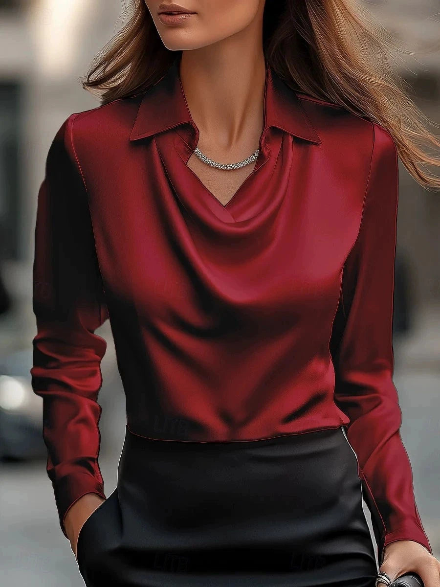All-match Satin Finish Shirts And Blouses Women Clothing Print Top Casual Long Sleeve Button Elegant Shirts French Solid Blouses