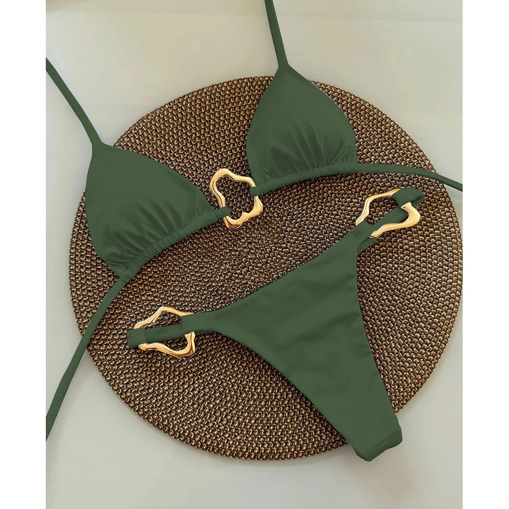 Sexy Halter Micro Bikini 2025 Women Swimsuit Solid Swimwear Thong Bikinis Set Brazilian Beach Wear Bathing Suit Biquini Female