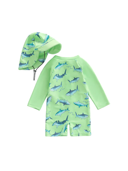 Citgeett Summer Toddler Boys Boys Rash Guard Swimsuit Print Zipper Long Sleeve Bathing Suit Swim Cap Romper Clothes