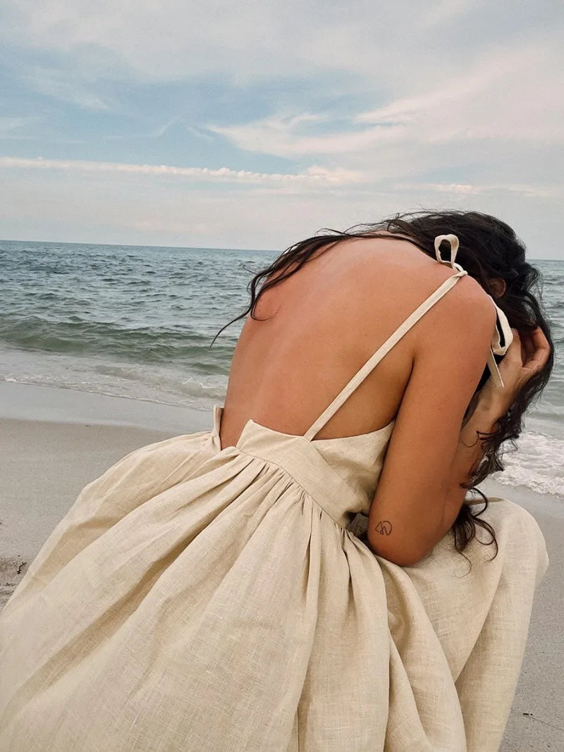 TARUXY Sexy Backless Beach Dress For Women V Neck Splice Folds Long Dresses Womens Party Elegant Bandage Maxi Sundress Female