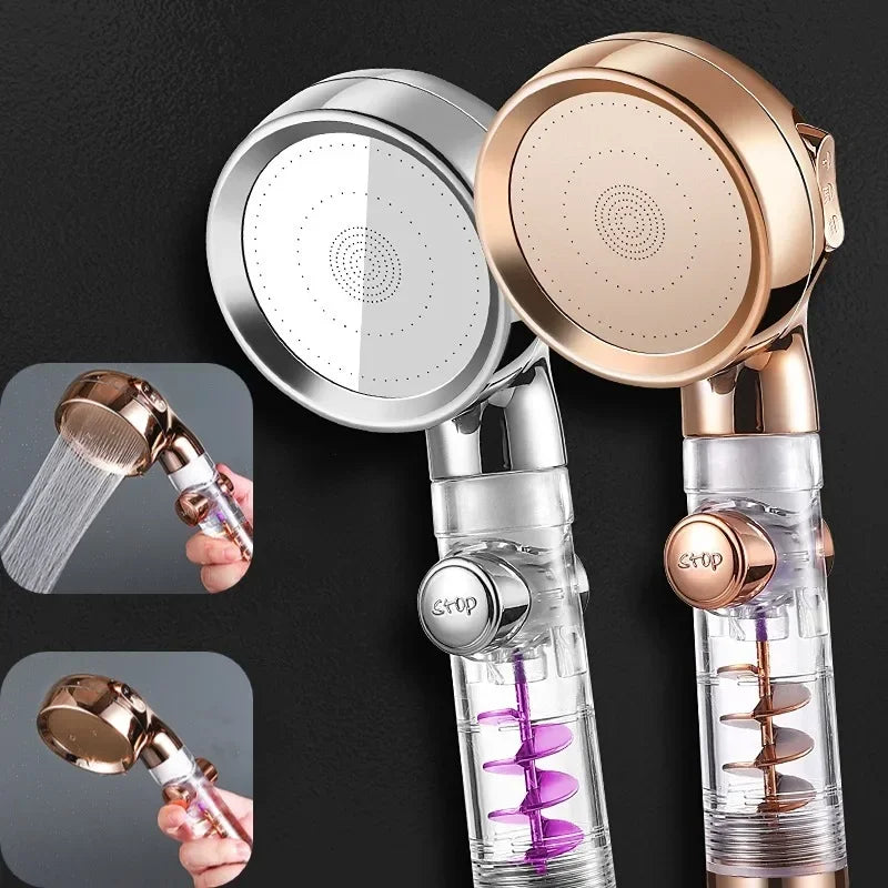 3 Modes High Pressure Shower Head Gold Water Saving Showerhead with Stop Button Eco Filter Shower Head Bathroom Accessories