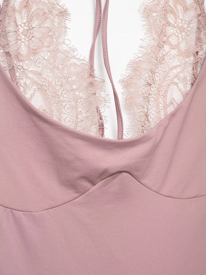 KONDALA 2026 Woman Sexy Night Party Pink Bodysuits Patchwork Lace Sleeveless Streetwear Slim Bodysuits Fashion Mujer Sheath Tops