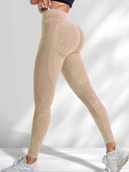 Women Seamless Gym High Waist Yoga Pants Hip Lifting Outdoor Sports Tight Waist Letter Sand Washed Pants Exercise Yoga Leggings