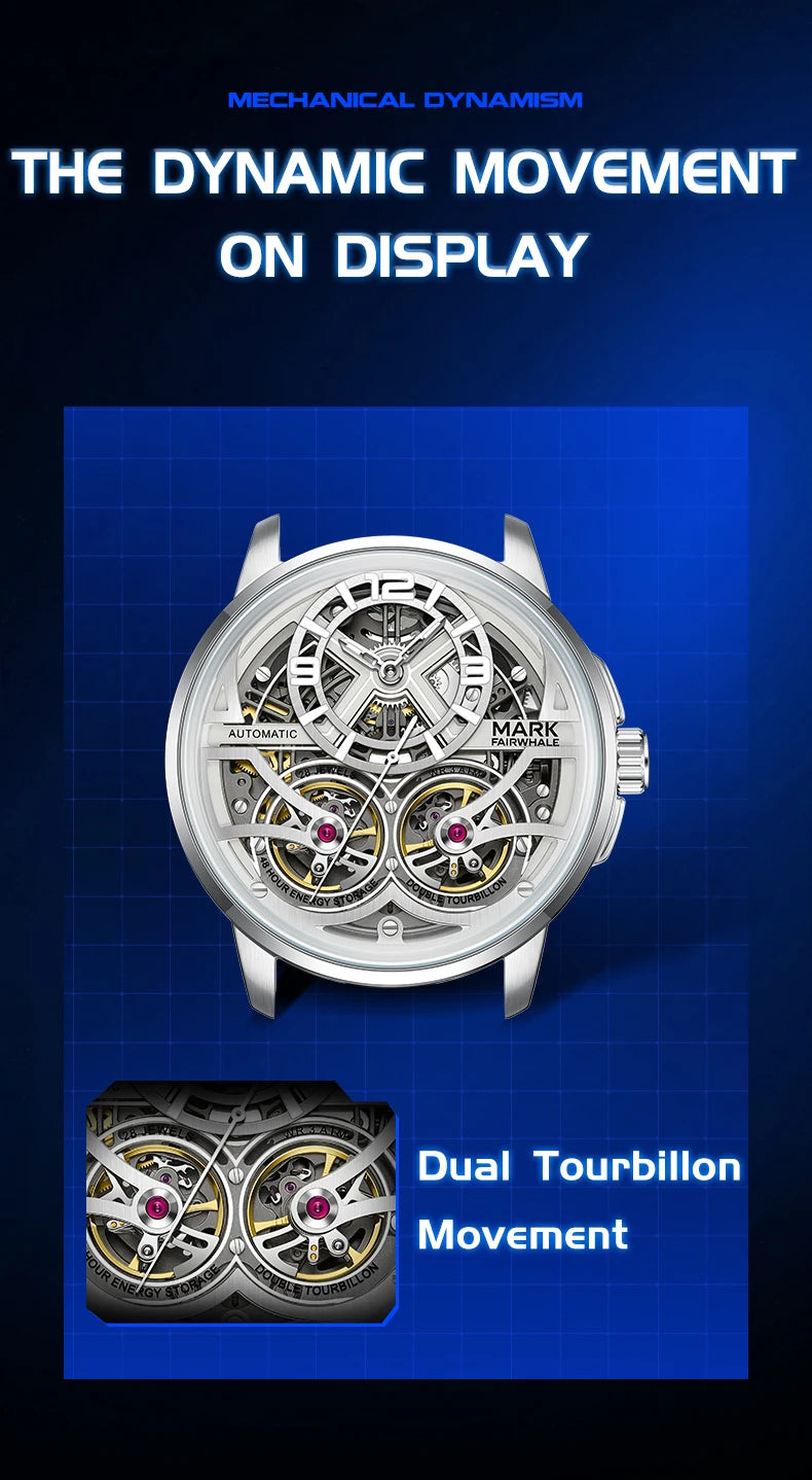 Mark Fairwhale Fashion Watches Mens Silicone Strap Waterproof Automatic Skeleton Mechanical Watch
