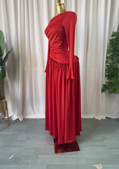 CM.YAYA Women Full Sleeve O-neck Elegant Long Dress Edible Tree Fungus Sweet Holiday Beach Evening Sexy Party Dresses Vestidos