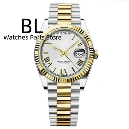 BLIGER 36mm39mm Silver Gold Luxury Enamel Dial Men's Watches Miyota8285 Week Date Function Waterproof Sapphire Glass Reloj Hombr