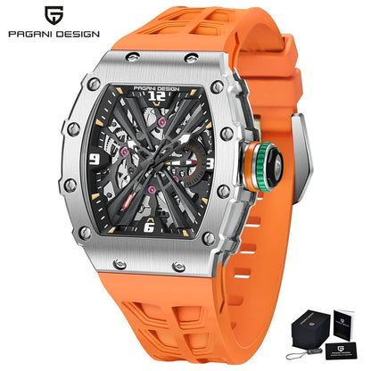 PAGANI DESIGN  Luxury Mens Quartz Watches Barrel Shape Waterproof Wrist Watch For Men VH65 Silicone Luminous Sapphire Mirror