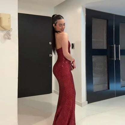 Sexy Shiny Sequined Mesh Club Evening Party Dresses Women 2026 Summer Autumn Sleeveless Backless Bodycon Maxi Long Dress