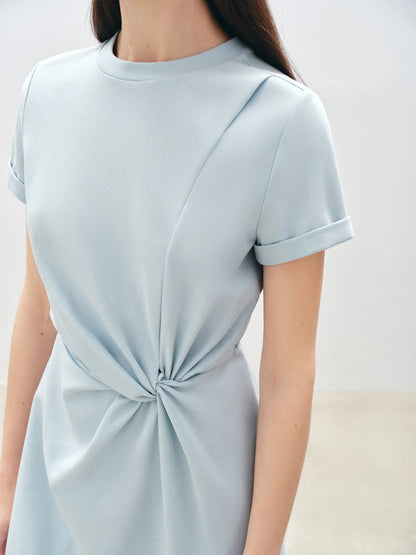 ZIQIAO Women Solid Long Dress 2025 Summer New Casual Round Neck T-Shirt Dresses Grey Short Sleeve X-LINE Dress 25ZQ92026