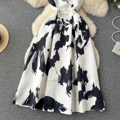 French Elegant Floral Dress Women Retro Round Neck Sleeveless Print Party Dresses Summer Slim A-line Vintage Long Robe Vestidos
