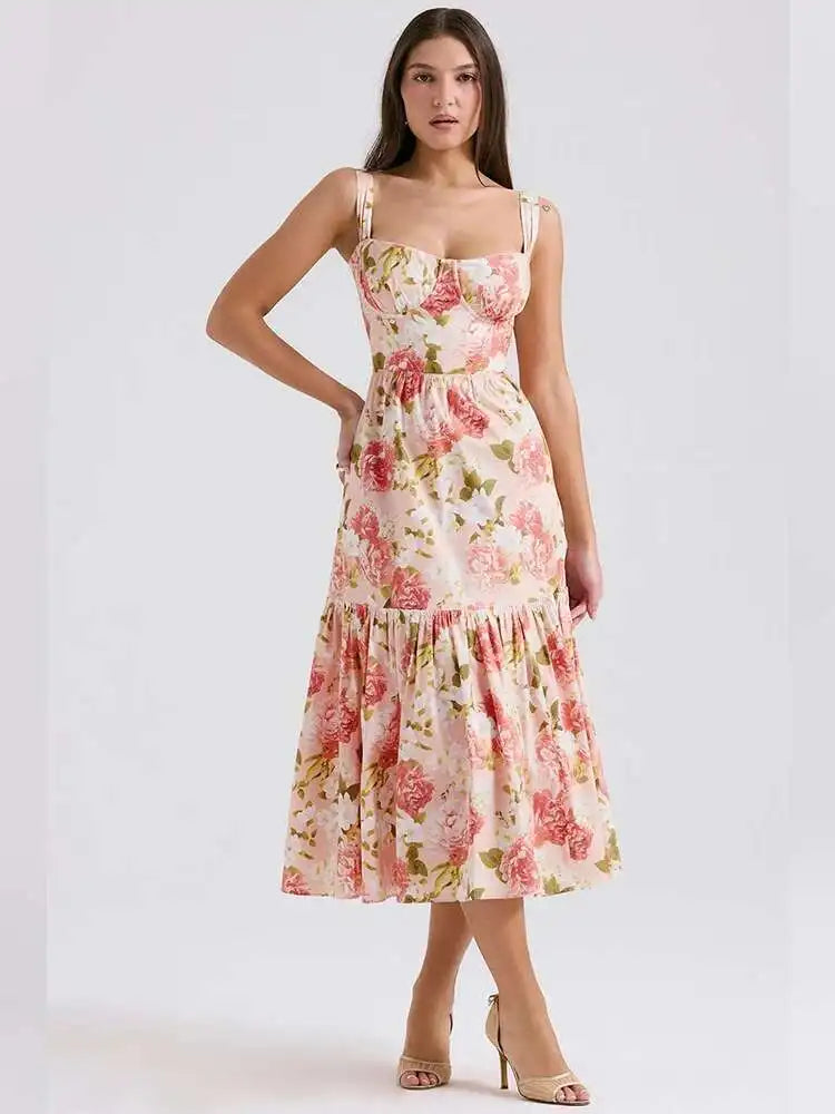 Townlike Print Bodycon A-line Dress Women Spaghetti Strap 2023 Summer Dress Midi Long Strapless Nightclub Sexy Party Dresses