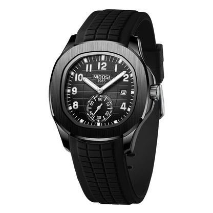 NIBOSI Luxury Men‘s Watches Business Waterproof Male Clock Luminous Silicone Band Date Square Quartz Man Watches Reloj Hombre