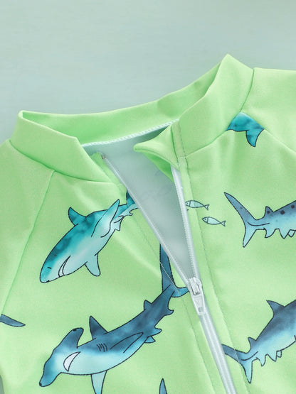 Citgeett Summer Toddler Boys Boys Rash Guard Swimsuit Print Zipper Long Sleeve Bathing Suit Swim Cap Romper Clothes