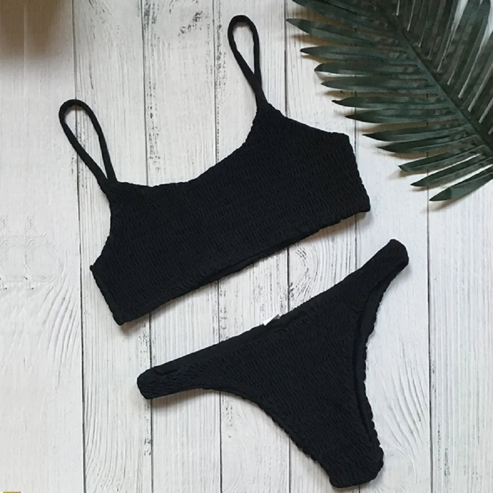 New Hot Sale Sexy Women Push-up Padded Bra Bikini Set Pleated Swimsuit Swimwear Swimming Beach Bathing Costume Bikini Set
