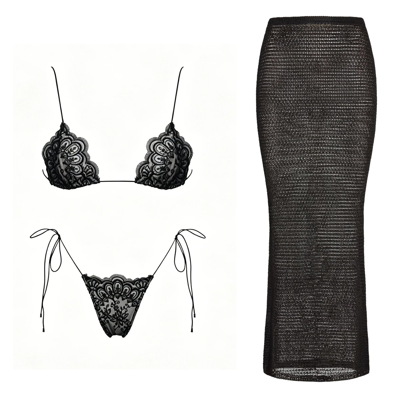 Mesh Bikini with Pants Swimsuit Brazilan Bikini Set Swimwear for Women Lace Halter Shirring 3 Pcs Bathing Suits Summer Female