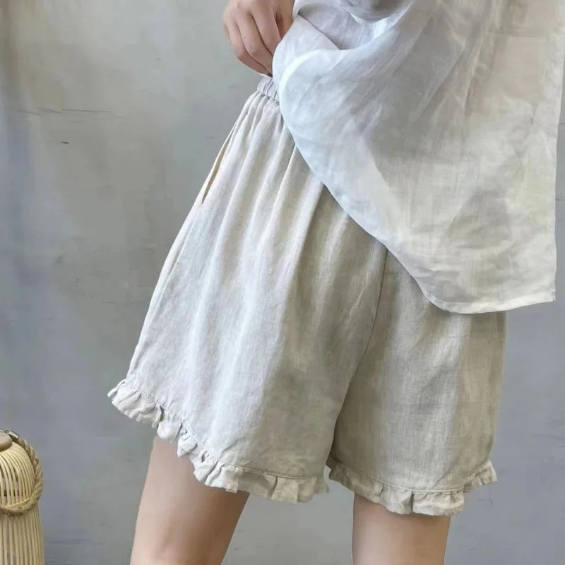 Ruffles Shorts Women M-4XL Sweet Loose Vintage Korean Style Summer Casual Temperament College Simple All-match Fashion Classic