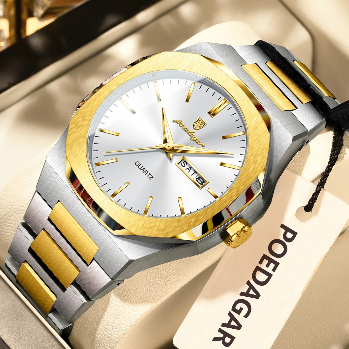 POEDAGAR Fashion Brand Man Clock Luminous Waterproof Stainless Steel Men's Watch Date Week Quartz Business Watches For Men Reloj