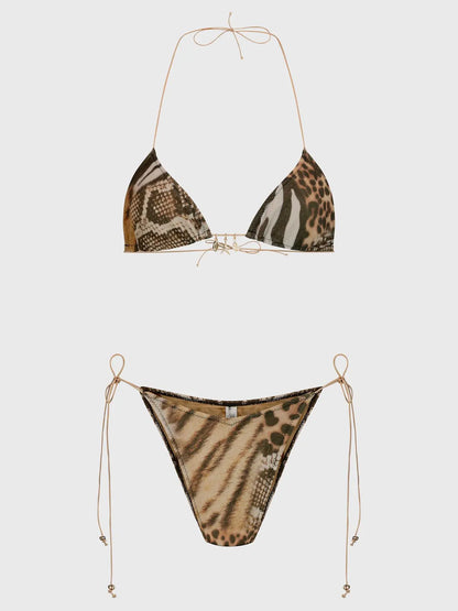 Sexy Swimsuit Bikini Women Leopard Print Swimwear Gold Ring High Leg Two Piece Bathing Suit Strappy Beachwear Biquini