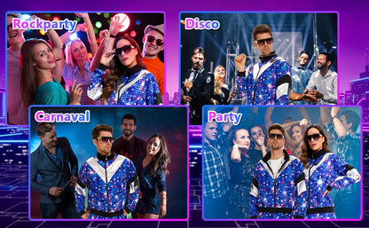 Women's Men's Costume 80s 90s Suit Party Accessories Disco Jacket Trousers  Outfit Women's Men's Costume Tracksuit for Carnival