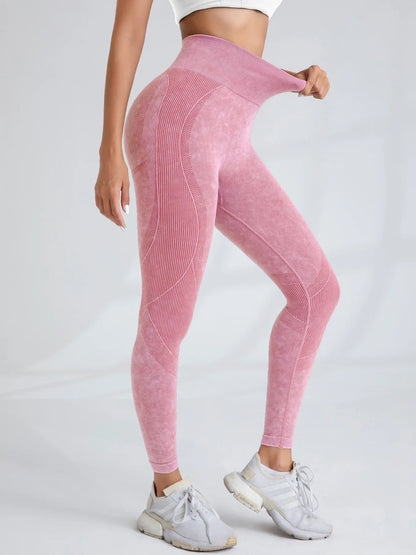 Women Seamless Gym High Waist Yoga Pants Hip Lifting Outdoor Sports Tight Waist Letter Sand Washed Pants Exercise Yoga Leggings