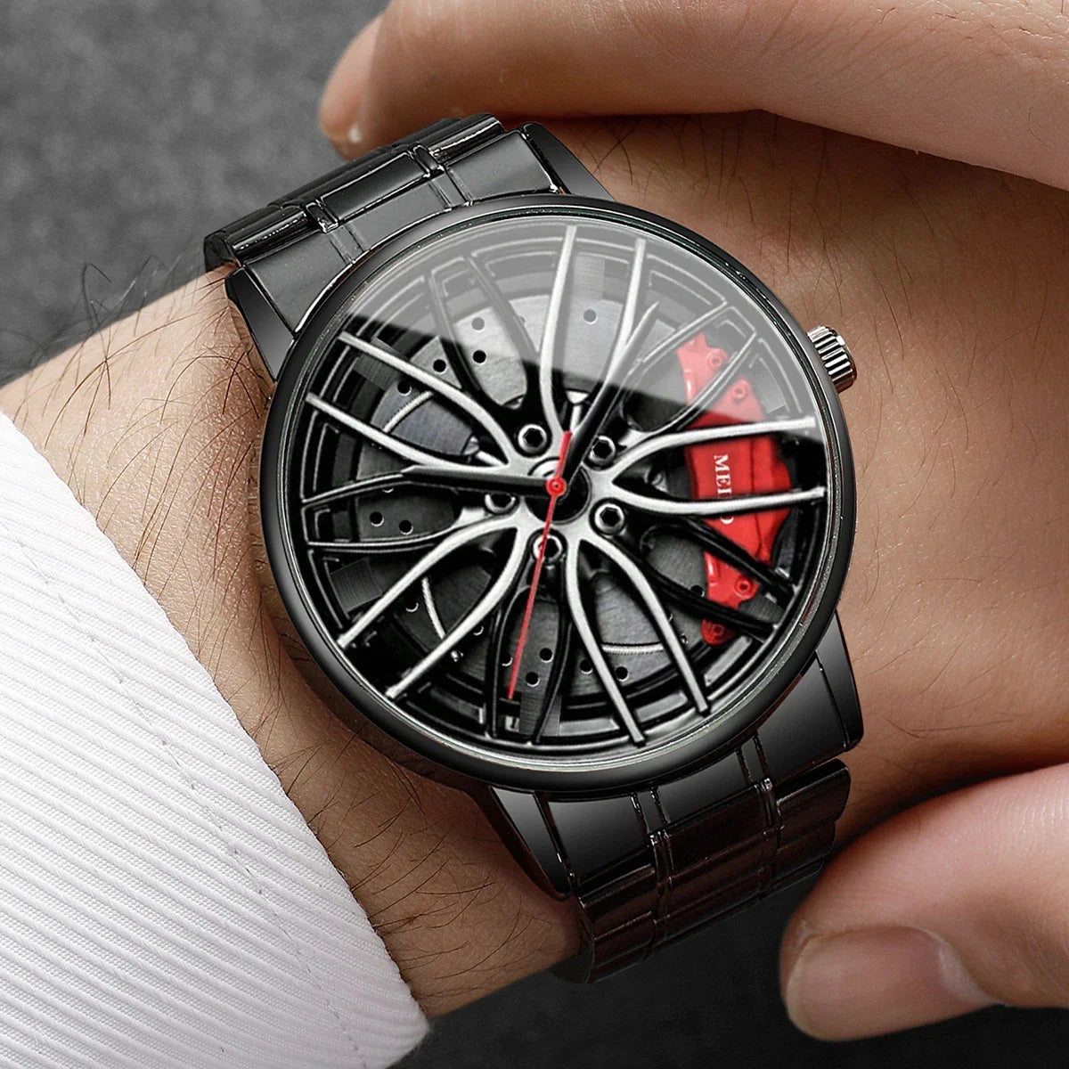 4PCS/Set Fashion 3d Car Wheel Dial Men Sports Watches Luxury Stainless Steel Quartz Watch Jewelry Set Reloj Hombre (Without Box)