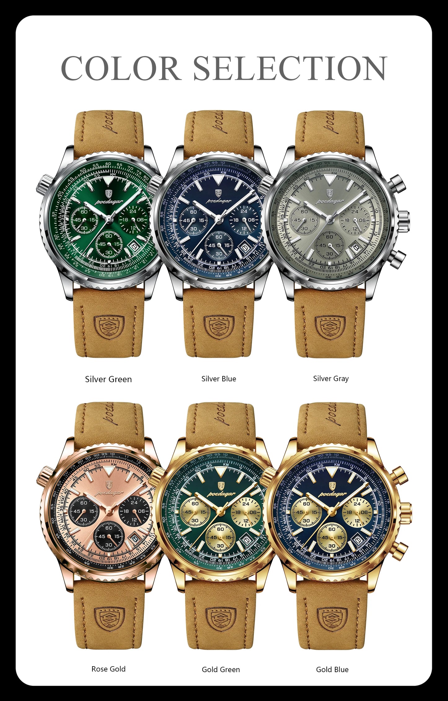 POEDAGAR Business Men Wristwatch Waterproof Luminous Date Chronograph Sport Man Clock Leather Quartz Fashion Men's Watches Reloj