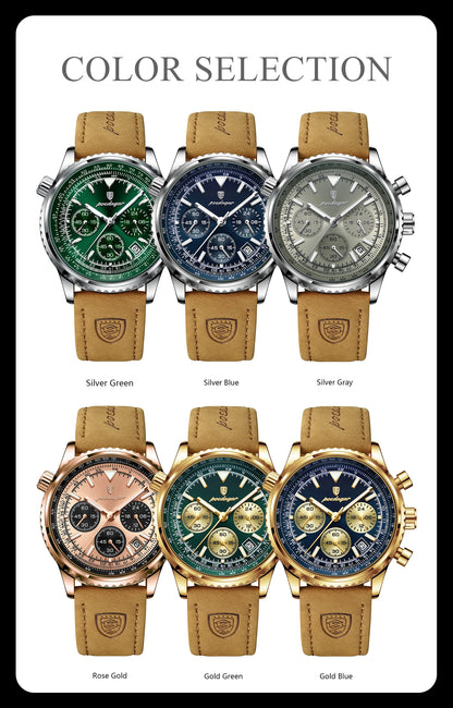 POEDAGAR Business Men Wristwatch Waterproof Luminous Date Chronograph Sport Man Clock Leather Quartz Fashion Men's Watches Reloj