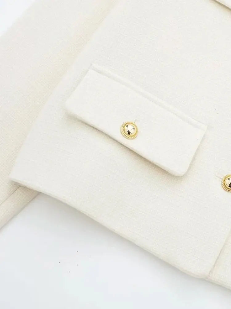 Women's Golden Button Jacket Coat, O Neck, Long Sleeve, Female Outerwear, Chic Tops, Fashion