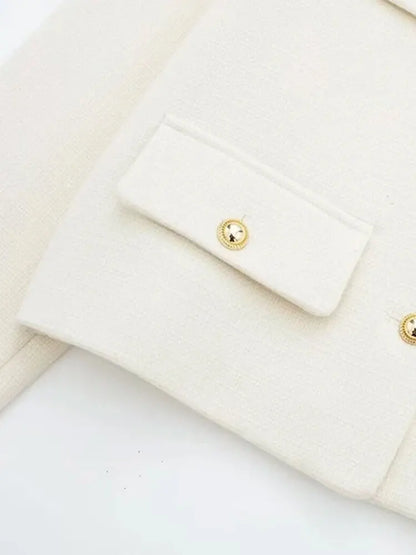 Women's Golden Button Jacket Coat, O Neck, Long Sleeve, Female Outerwear, Chic Tops, Fashion