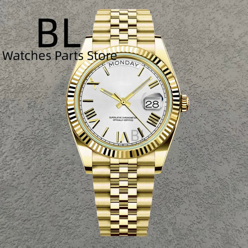BLIGER 36mm39mm Silver Gold Luxury Enamel Dial Men's Watches Miyota8285 Week Date Function Waterproof Sapphire Glass Reloj Hombr