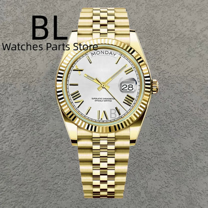 BLIGER 36mm39mm Silver Gold Luxury Enamel Dial Men's Watches Miyota8285 Week Date Function Waterproof Sapphire Glass Reloj Hombr