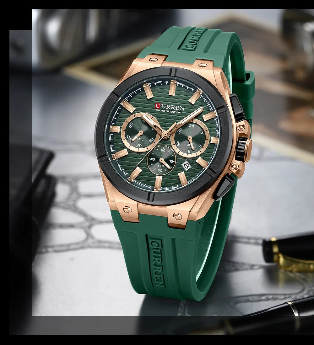 CURREN 8487 Casual Men's Quartz Wristwatch Multifunctional Chronograph Calendar Outdoor Sports Luminous Fashion Watches for Man