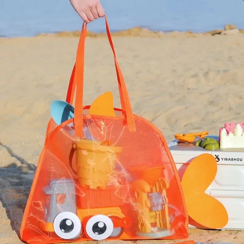 Cute Large Capacity Storage Bag Portable Foldable Mesh  Sand Digging Toy Organizer Pouch for Beach Travel Outdoor Sports