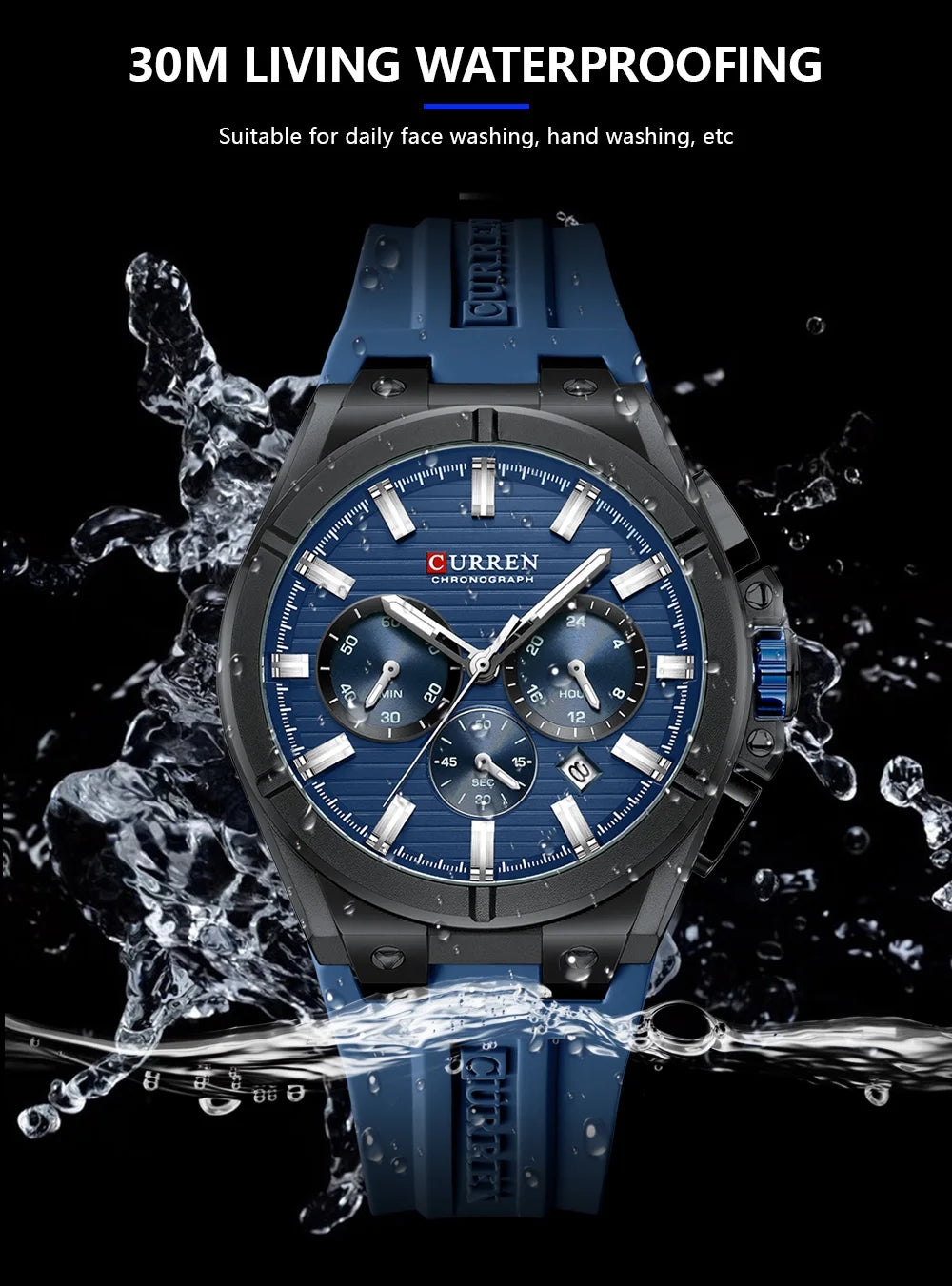 CURREN 8487 Casual Men's Quartz Wristwatch Multifunctional Chronograph Calendar Outdoor Sports Luminous Fashion Watches for Man