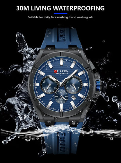CURREN 8487 Casual Men's Quartz Wristwatch Multifunctional Chronograph Calendar Outdoor Sports Luminous Fashion Watches for Man