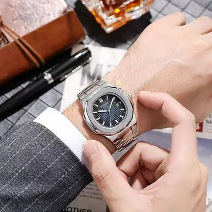 Fashion Luxury Business Square Quartz Watches Classic Stripe Design Dial with Stainless Steel Band Wristwatch for Men Relogio
