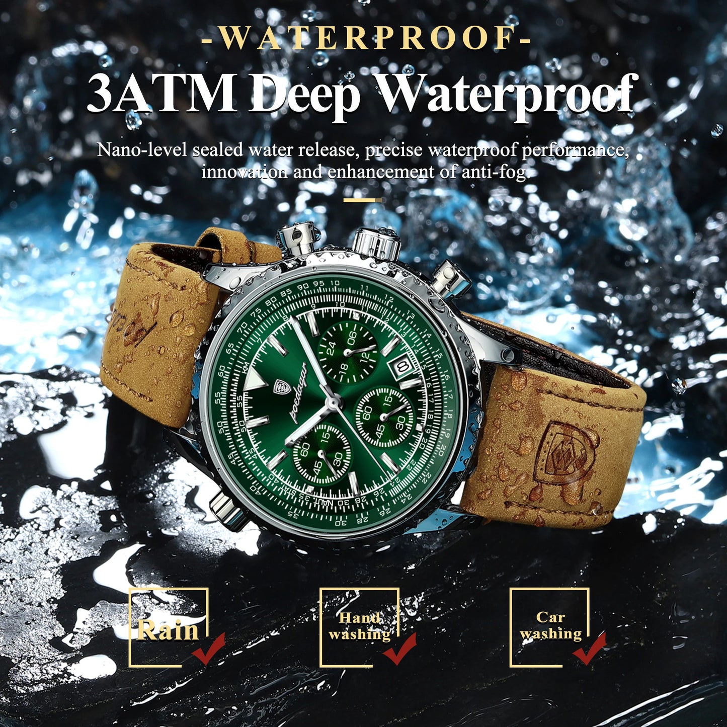 POEDAGAR Business Men Wristwatch Waterproof Luminous Date Chronograph Sport Man Clock Leather Quartz Fashion Men's Watches Reloj