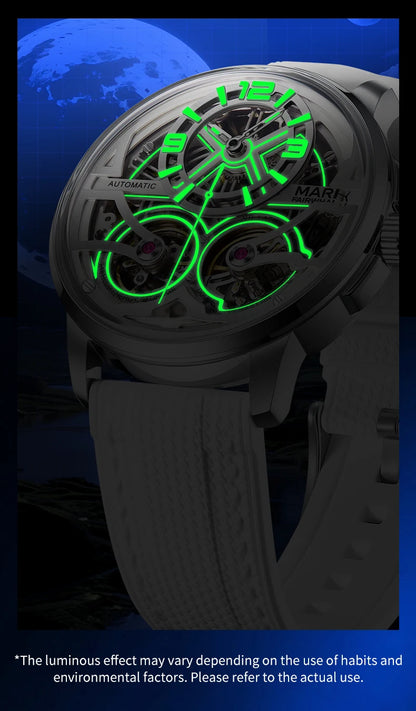 Mark Fairwhale Fashion Watches Mens Silicone Strap Waterproof Automatic Skeleton Mechanical Watch