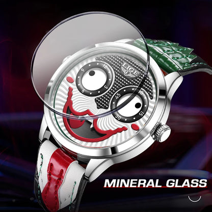 LIGE 2025 Creative Watches For Men Clown Fashion Quartz Wristwatches Waterproof Leather Strap Mens Watch Cool Joker Reloj Hombre