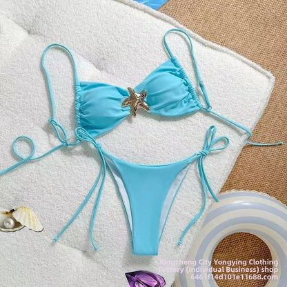 Sexy Solid Color Bikini Set Two Piece Swimsuit Pure Color Quick Dry Backless High Elasticity Nylon Fabric for Swimming And Wa...