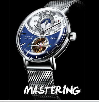 OCHSTIN Men's Stainless Steel Mesh Bracelet Watches Man High-Grade Cooktop Glass Skeleton Mechanical Flying Tourbillon Watch