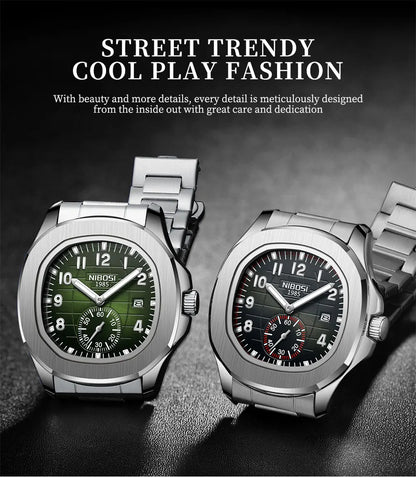 NIBOSI Luxury Men‘s Watches Business Waterproof Male Clock Luminous Silicone Band Date Square Quartz Man Watches Reloj Hombre