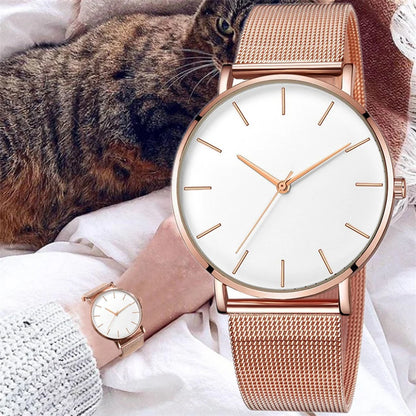 Top Brand Women's Watches Luxury Metal Mesh Simple Quartz Watches Fashion Elegant Rose Gold Ladies Wristwatch Clock Reloj Mujer