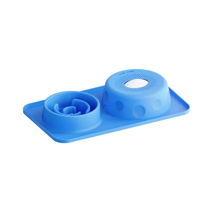 New Double-bowl Pet Licks-and-eats Bowls with Fun Rollers At The Bottom and Suction Cups. for Dogs and Cats. Licking Pads.