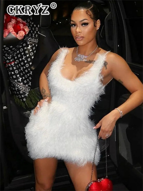 Ladies Summer Feather New Fashion Birthday Party Dress Women Sleeveless Backless Mini Dresses Woman Clothes Club Streetwear 2025