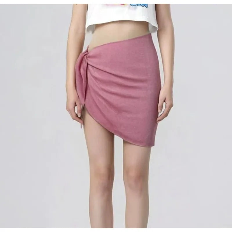 Women's Transparent Mesh Wrap Skirt with Side Knot High Slit Asymmetrical Hem Sexy Sun Protection Beach Swimsuit Wrap Group
