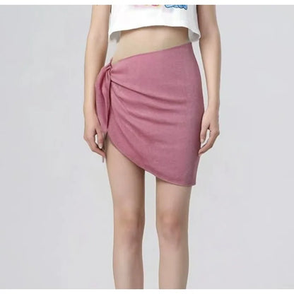 Women's Transparent Mesh Wrap Skirt with Side Knot High Slit Asymmetrical Hem Sexy Sun Protection Beach Swimsuit Wrap Group