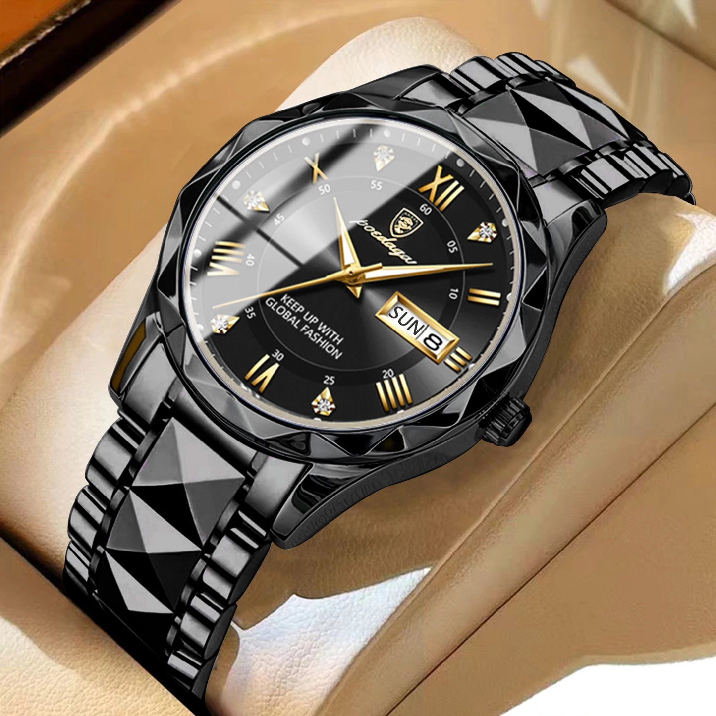 POEDAGAR Top Classic Men's Quartz Watches Waterproof Luminous Stainless Steel Man Wristwatch Date Week Original Men Watch Reloj