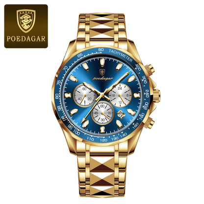 POEDAGAR Top Luxury Men Watch Chronograph Waterproof Luminous Date Man Watch Stainless Steel Sports Fashion Quartz Men's Watches