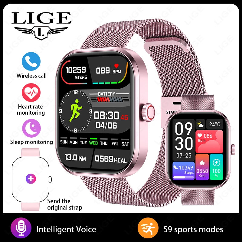 LIGE Fashion Smart Watches Women Bluetooth Call Women‘s Health Monitor Heart Rate Blood Pressure Fitness Digital Smartwatch Men